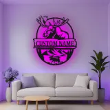 Custom Moose Led Light Metal Wall Art Personalized Gift for Nature Lovers Cabin Decor with Mountain Scene