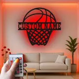 Cartel de metal personalizado de aro de baloncesto con luz LED, regalo deportivo personalizado para atletas, decoración para sala de juegos