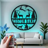 Décoration murale en métal personnalisée avec rétroéclairage - Cadeau pour chasseurs - Décoration de cabane rustique