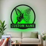 Décoration murale en métal personnalisée Papillon et Fleurs avec Rétroéclairage LED Cadeau pour Amateurs de Jardin Décor de Chambre ou de Patio