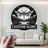 Custom Dragonfly Mountain Scene Led Light Metal Wall Art Personalized Nature Lover Gift Bedroom or Living Room Decor