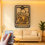 Gothic Skeleton Lovers Tarot-Kartenschild | Personalisierte LED Metall-Wandkunst | Romantische Totenkopf-Paar-Dekoration | Individuelles Jubiläumsgeschenk