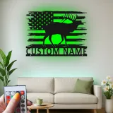 Décoration murale en métal LED élan drapeau américain personnalisée Cadeau pour chasseurs Décor de chalet rustique