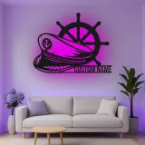 Décoration murale en métal personnalisée Roue du Capitaine avec rétroéclairage pour les amoureux de la mer