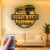 Insegna in metallo personalizzata con luce LED per auto classiche - Regalo per lui, decorazione automobilistica per man cave
