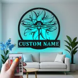 Cartel de metal personalizado con luz LED de libélula, regalo para amantes de la naturaleza, decoración para dormitorio o jardín 2