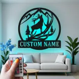 Custom Elk Mountain Scene Led Light Metal Wall Art Personalized Gift for Nature Lovers Cabin Decor