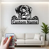 Insegna in metallo personalizzata con Rottweiler | Insegna con nome del cane con luce LED | Regalo per amanti degli animali e decorazione moderna per la casa