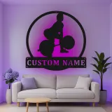 Décoration murale en métal personnalisée pour haltérophile avec rétroéclairage LED - Cadeau de fitness pour passionnés de gym