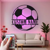 Panneau LED de ballon de football personnalisé | Art mural en métal personnalisé | Décor sportif | Cadeau pour entraîneur | Plaque lumineuse pour chambre de garçon