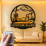 Custom Desert Landscape Led Light Metal Wall Art Personalized Gift for Nature Lovers Living Room or Patio Decor