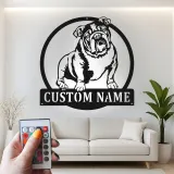 Insegna in metallo LED personalizzata con bulldog - Regalo per amanti dei cani e decorazione per soggiorno