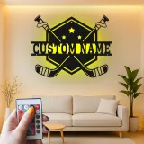 Insegna con nome per hockey personalizzata | Arte in metallo LED per parete | Regalo personalizzato per giocatore per sala giochi | Decorazione per bar sportivi e camere da letto