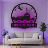 Décoration murale en métal personnalisée Remorqueur avec rétroéclairage LED Cadeau nautique pour les amoureux de bateaux Décor maritime personnalisé pour la maison