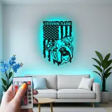 Décoration murale en métal personnalisée avec bulldog et drapeau américain éclairée LED - Cadeau pour amoureux des chiens, décoration intérieure patriotique