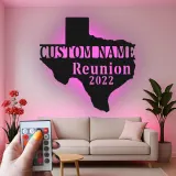 Enseigne en métal LED personnalisée Texas | Décoration murale pour réunion de famille personnalisée | Décor en silhouette d'état rustique