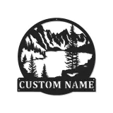 Custom Mountain Metal Art with LED | Personalized Lake House Sign | Rustic Cabin Decor with Backlight