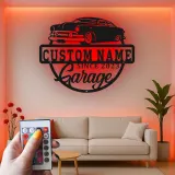Personalisiertes LED-Garagenschild | Individuelle Metall-Wandkunst für klassische Autos | Vintage-Auto-Dekor | Geschenk für Ihn