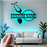 Insegna Stetoscopio Personalizzata | Arte Murale in Metallo LED per Ufficio Medico | Regalo Personalizzato per Infermiera | Decorazione Murale Sanitaria