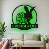Personalized Bunny Name Sign | LED Metal Wall Art for Nursery | Boho Floral Rabbit Decor | Custom Kids Room Light & Animal Lover Gift