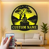 Cartel de metal personalizado de Buda meditando con luz LED regalo zen para entusiastas del yoga decoración tranquila del hogar