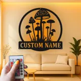 Arte da Parete LED a Forma di Fungo | Insegna con Nome Personalizzato | Decorazione Rustica per Casa, Ufficio | Regalo per Giardiniere