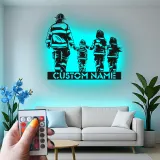 Insegna personalizzata per famiglia di vigili del fuoco | Arte murale LED in metallo | Regalo su misura per papà pompiere | Arredo per caserma