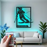 Custom Skier Led Light Metal Wall Art Personalized Skiing Gift for Winter Sports Enthusiasts Game Room Decor