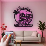 Custom Santa Train Led Light Metal Wall Art Personalized Christmas Gift for Families Holiday Living Room Decor