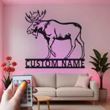Cartel de metal personalizado de alce | Arte mural LED de vida salvaje | Decoración personalizada para cabañas y lodges para amante de la naturaleza