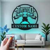 Custom LED Tattoo Shop Sign | Crossed Machines Metal Wall Art | Personalized Studio Decor | Unique Gift for Tattoo Artist