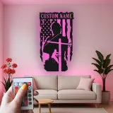 Lineman American Flag LED Sign | Custom Metal Wall Art | Personalized Electrician Gift for Man Cave | Patriotic Home Decor