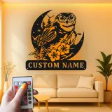 Personalisierter Uhu LED-Metallschild | Individuelle Wandkunst für Naturliebhaber | Geschenk für Hütte, Büro oder Wohnzimmer