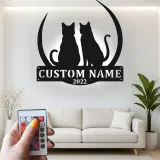Cartel de metal personalizado con silueta de gato y luz LED, regalo personalizado para amantes de mascotas, decoración para dormitorio o salón