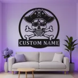 Insegna LED Teschio Pirata | Arte Murale Nautica Personalizzata | Decorazione per Man Cave e Insegna per Bar di Casa con Luci RGB