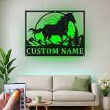 Custom Horse Metal Sign | Personalized Equestrian LED Art | Barn Decor & Ranch Signage | Horse Lover Gift