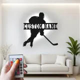 Personalisierte Hockey Spieler LED-Schild | Individuelle Namens Metall-Wandkunst | Spielzimmer Dekor & Geschenk für Athleten