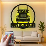 Custom Semi Truck Led Light Metal Wall Art Personalized Gift for Truckers Garage or Man Cave Decor 12