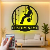 Décoration murale en métal personnalisée pour nettoyeurs de vitres avec rétroéclairage LED - Cadeau unique pour nettoyeurs - Décor mural de bureau