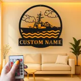 Arte in Metallo LED Personalizzata della Nave Cacciatorpediniere della Marina | Regalo Personalizzato per Marinai | Decorazioni per Veterani
