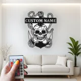 Insegna LED Teschio Pirata con Ancora | Arte Murale in Metallo Personalizzata | Decorazione Nautica per Man Cave e Regalo Personalizzato per Marinai