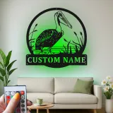 Custom Pelican Metal Sign | LED Light Coastal Wall Art | Personalized Beach House Decor | Nautical Bird Gift
