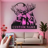 Custom Moose Family Sign | LED Lighted Metal Wall Art | Rustic Cabin Decor | Personalized Lodge Signage | Outdoorsman Gift