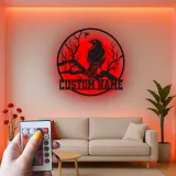 Enseigne en métal Raven personnalisée avec LED | Décoration murale gothique personnalisée | Silhouette d'oiseau rétroéclairée pour la maison et le bureau