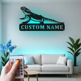 Insegna in metallo personalizzata con drago barbuto e luce LED regalo per amanti degli animali decorazione per stanza rettile