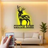 Insegna in metallo personalizzata con silhouette di cervo e luce LED regalo per amanti della natura decorazione per chalet o lodge