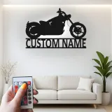 Custom Motorcycle Led Light Metal Wall Art Personalized Gift for Bikers Garage or Man Cave Decor 6
