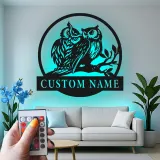 Insegna LED Personalizzata con Gufo | Arte in Metallo del Gufo Cornuto | Regalo per Amanti della Natura per Cabin o Decorazione per Casa