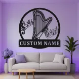Custom Harp LED Metal Sign | Personalized Musician Wall Art | Music Room Decor & Instrument Studio Gift | Luminous Wall Hanging