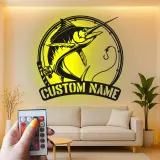 Décoration murale en métal Marlin Fish avec LED | Cadeau personnalisé pour pêcheur | Décor nautique pour man cave | Enseigne de pêche sportive